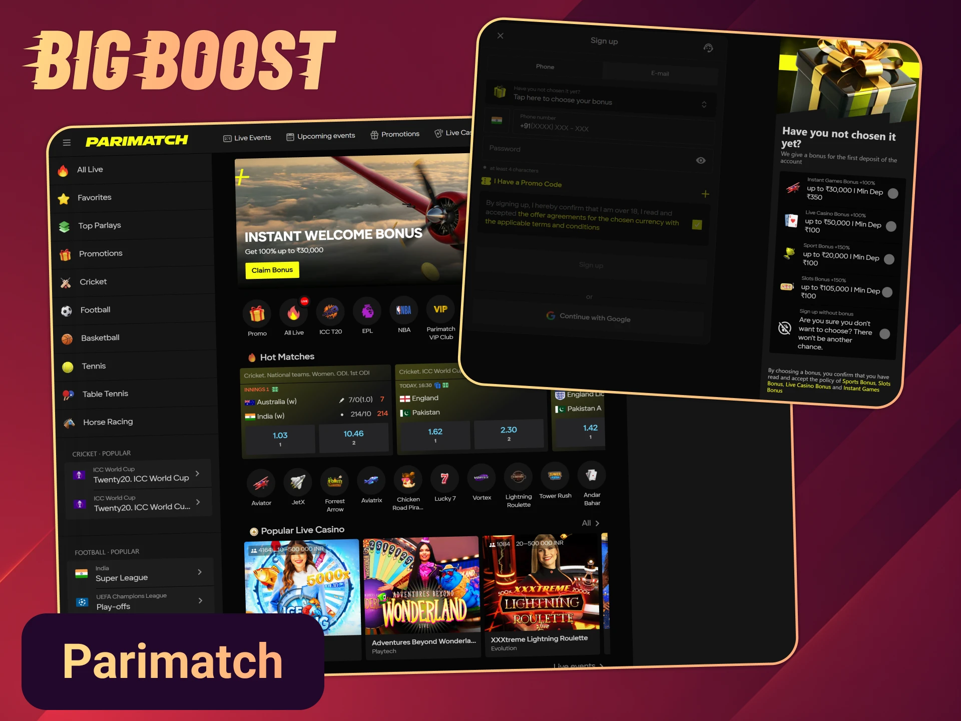 Create Parimatch account with many bonuses while waiting Big Boost return.