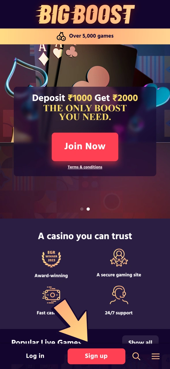 Find sign up button at official Big Boost website.