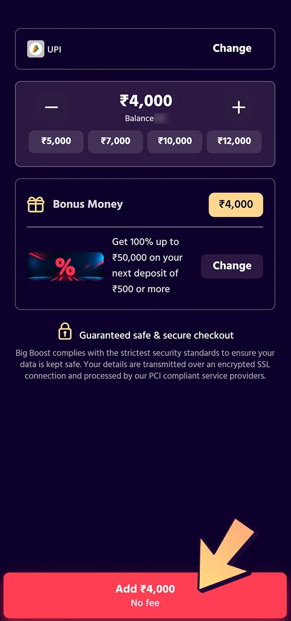 Add initial playing funds on the Big Boost site.