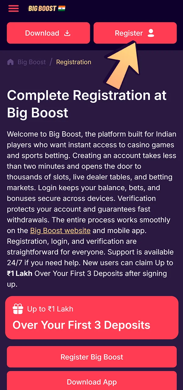 Click the registration button on the Big Boost site now.