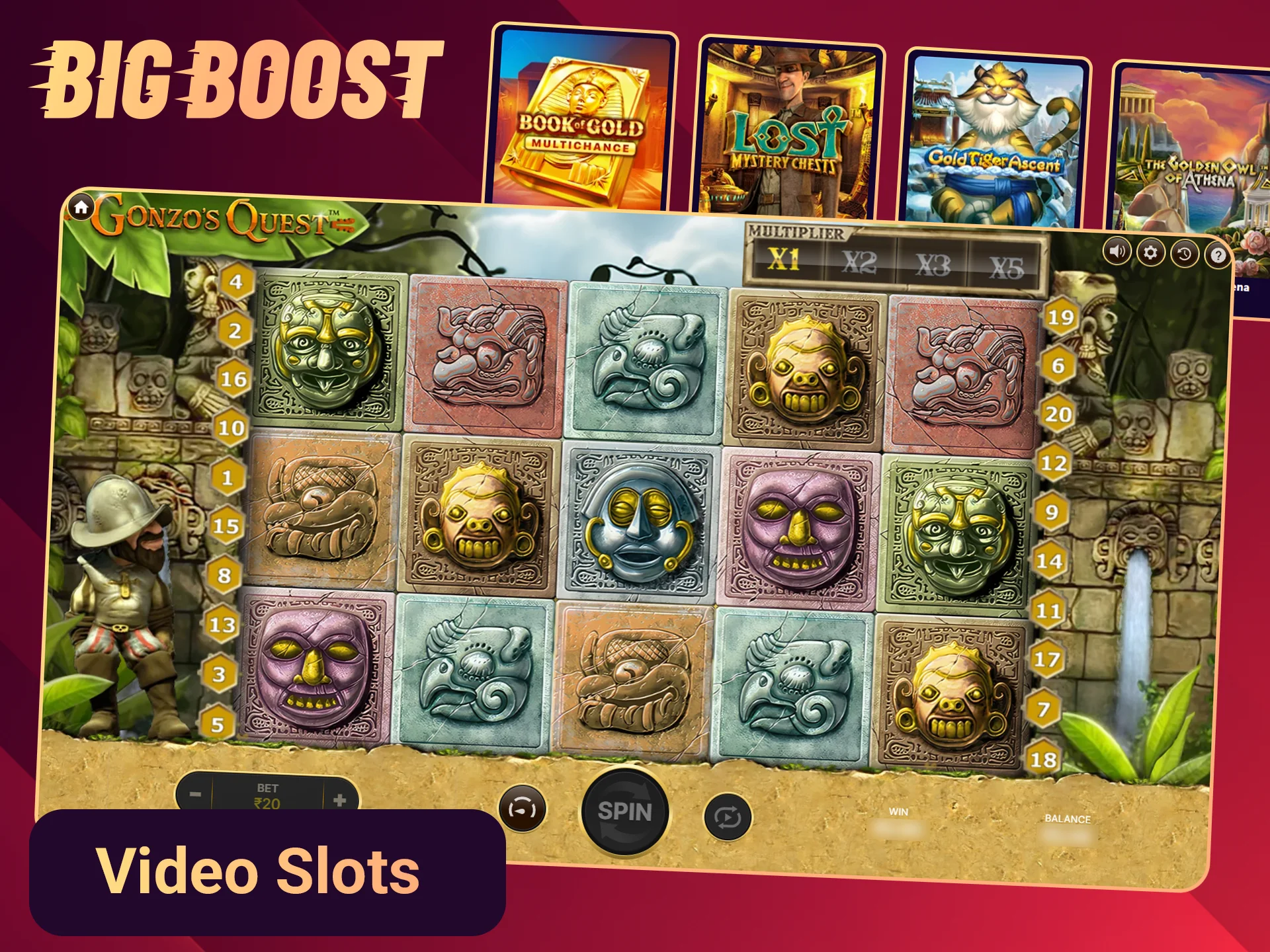 Play video slots on the Big Boost site.