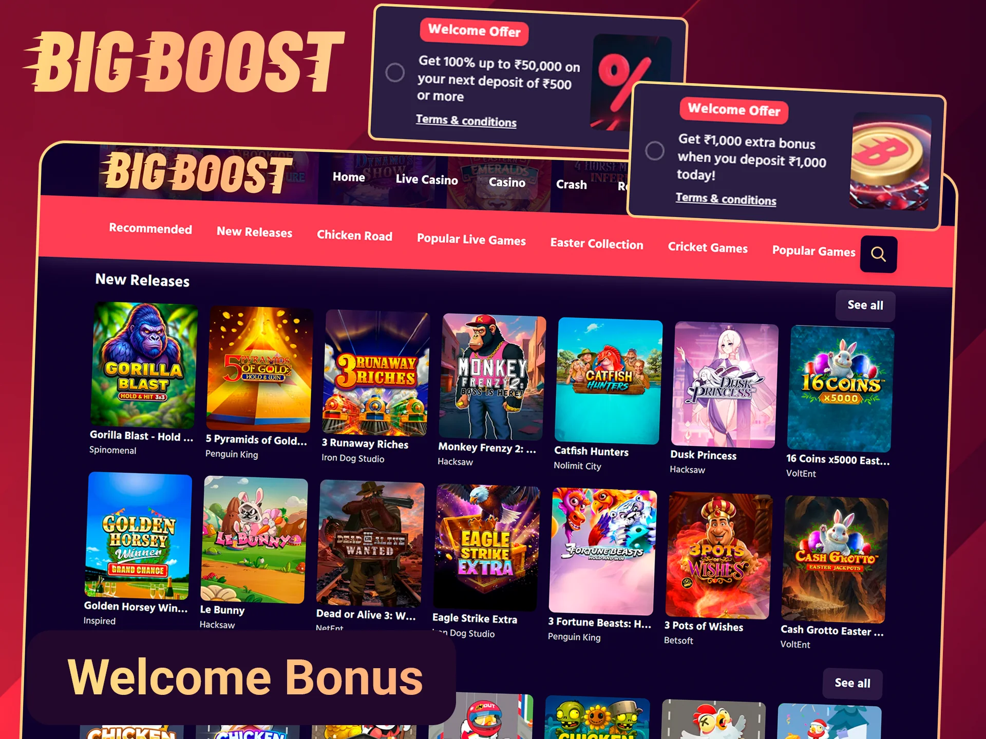 Claim slots bonuses on the Big Boost site.